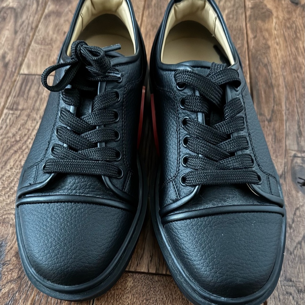 Christian Louboutin Adolon Flat Blk Sneakers w/ Textured Leather & Low-Top